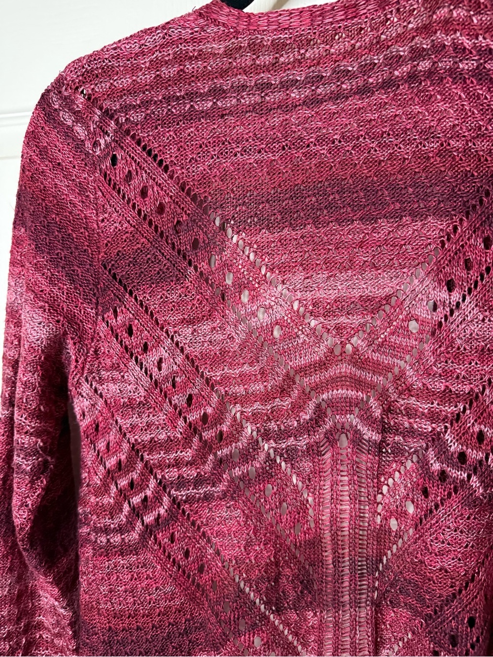Long Open-Front Knit Cardigan - Raspberry - Picture 5 of 5